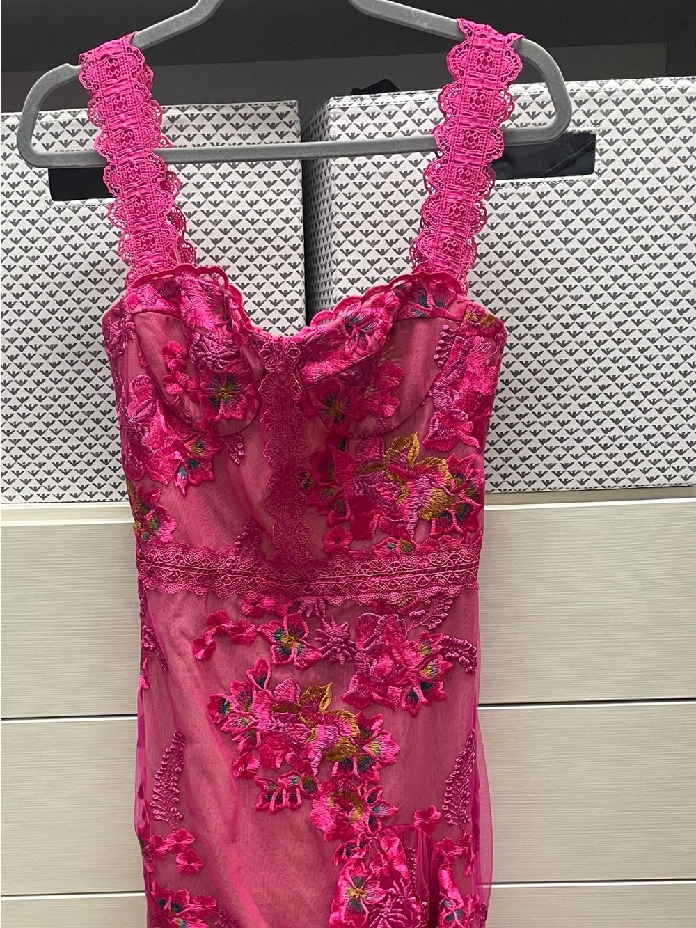 Bronx and Banco Fuchsia Floral Asymmetrical Lace Midi Dress - Picture 2 of 13